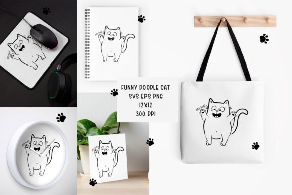 Funny Doodle Cute Cat SVG PNG EPS